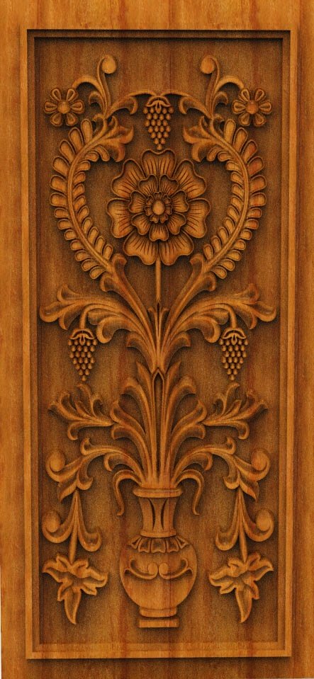 3D DOOR - OAK-52 Classical Floral Vase Relief Carving Design
